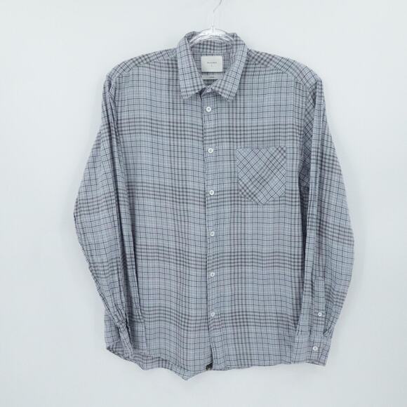 Billy Reid Shirt Mens Large‎ Plaid Gray Blue Standard Long Sleeve Casual Preppy - Picture 1 of 16